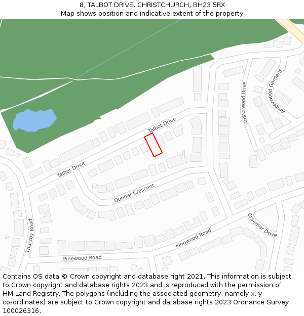 8, TALBOT DRIVE, CHRISTCHURCH, BH23 5RX: Location map and indicative extent of plot