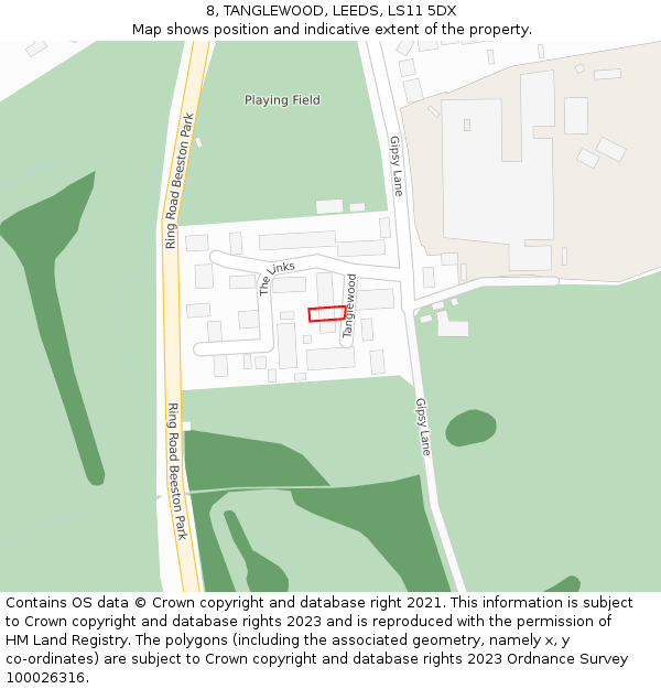 8, TANGLEWOOD, LEEDS, LS11 5DX: Location map and indicative extent of plot