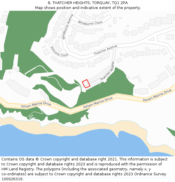 8, THATCHER HEIGHTS, TORQUAY, TQ1 2PA: Location map and indicative extent of plot