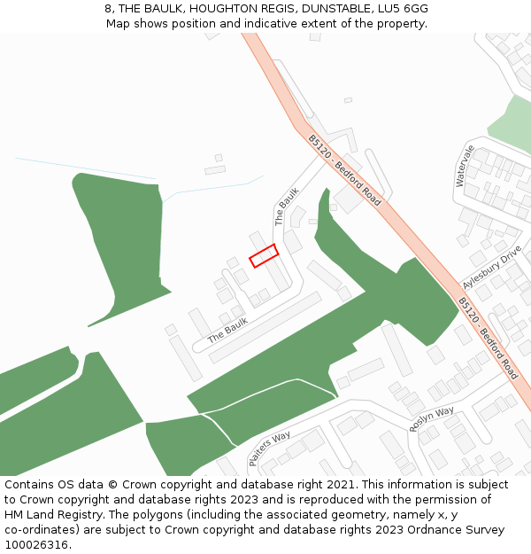 8, THE BAULK, HOUGHTON REGIS, DUNSTABLE, LU5 6GG: Location map and indicative extent of plot