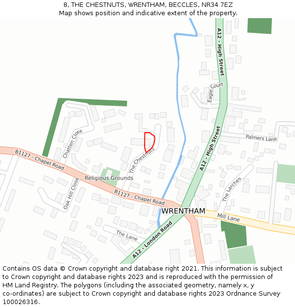 8, THE CHESTNUTS, WRENTHAM, BECCLES, NR34 7EZ: Location map and indicative extent of plot