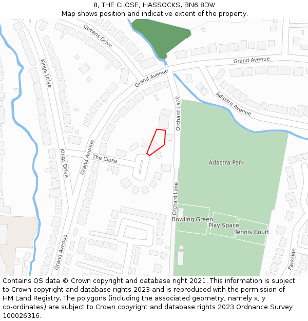 8, THE CLOSE, HASSOCKS, BN6 8DW: Location map and indicative extent of plot