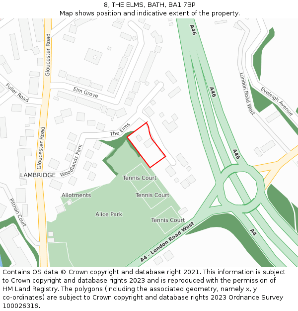 8, THE ELMS, BATH, BA1 7BP: Location map and indicative extent of plot