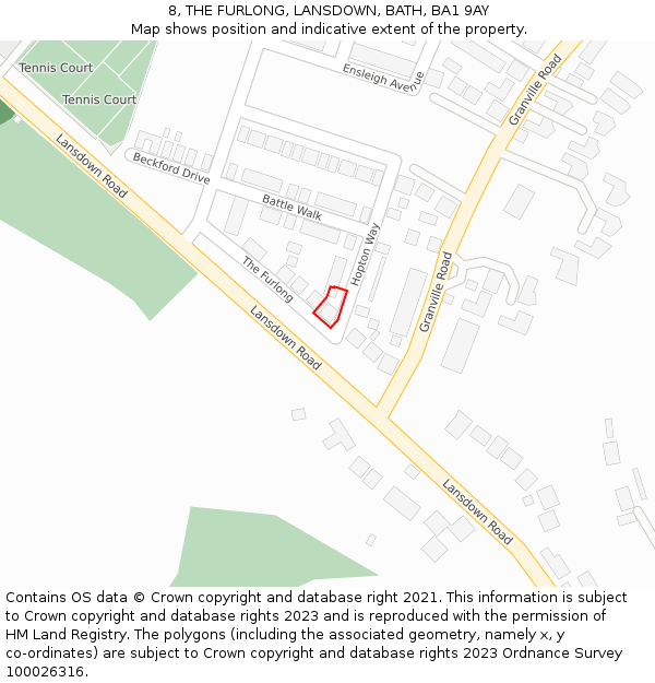 8, THE FURLONG, LANSDOWN, BATH, BA1 9AY: Location map and indicative extent of plot