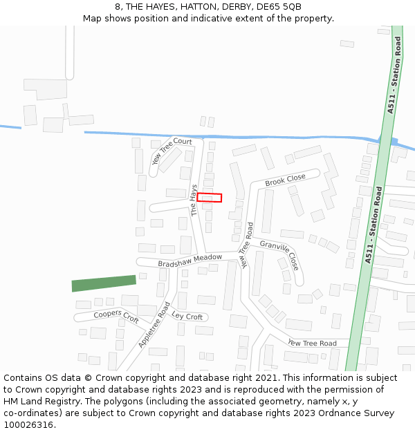 8, THE HAYES, HATTON, DERBY, DE65 5QB: Location map and indicative extent of plot