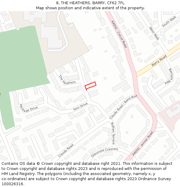 8, THE HEATHERS, BARRY, CF62 7FL: Location map and indicative extent of plot