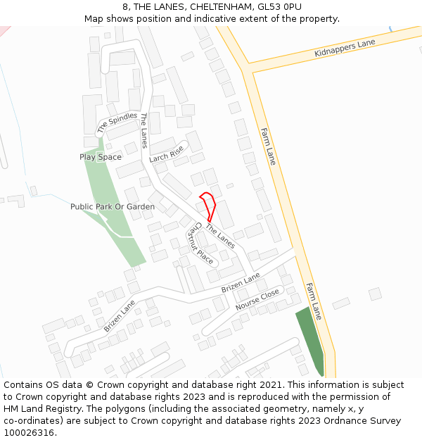 8, THE LANES, CHELTENHAM, GL53 0PU: Location map and indicative extent of plot