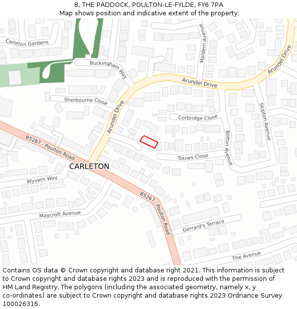 8, THE PADDOCK, POULTON-LE-FYLDE, FY6 7PA: Location map and indicative extent of plot