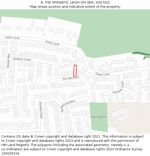 8, THE SPINNEYS, LEIGH-ON-SEA, SS9 5QZ: Location map and indicative extent of plot