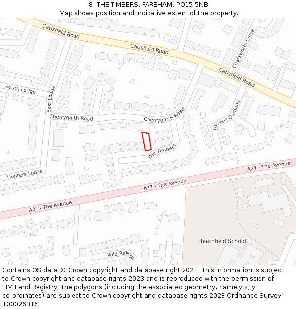 8, THE TIMBERS, FAREHAM, PO15 5NB: Location map and indicative extent of plot