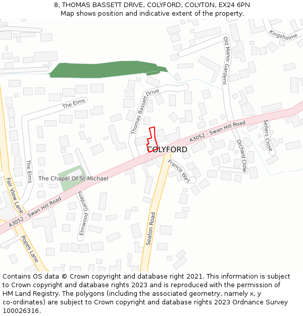 8, THOMAS BASSETT DRIVE, COLYFORD, COLYTON, EX24 6PN: Location map and indicative extent of plot