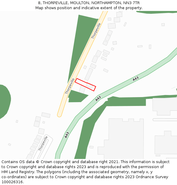 8, THORPEVILLE, MOULTON, NORTHAMPTON, NN3 7TR: Location map and indicative extent of plot