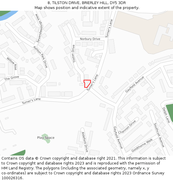 8, TILSTON DRIVE, BRIERLEY HILL, DY5 3DR: Location map and indicative extent of plot