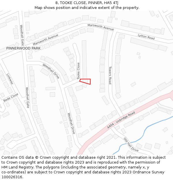 8, TOOKE CLOSE, PINNER, HA5 4TJ: Location map and indicative extent of plot