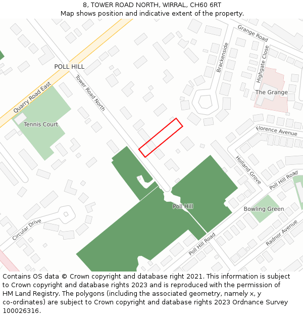 8, TOWER ROAD NORTH, WIRRAL, CH60 6RT: Location map and indicative extent of plot