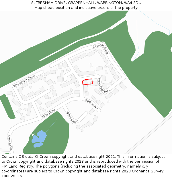 8, TRESHAM DRIVE, GRAPPENHALL, WARRINGTON, WA4 3DU: Location map and indicative extent of plot