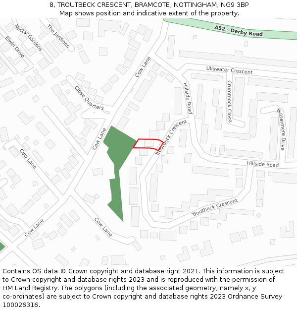 8, TROUTBECK CRESCENT, BRAMCOTE, NOTTINGHAM, NG9 3BP: Location map and indicative extent of plot