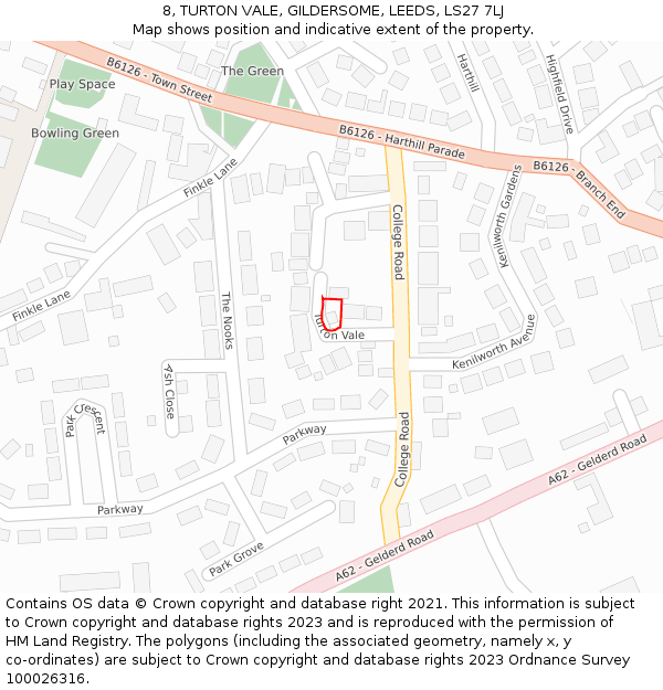 8, TURTON VALE, GILDERSOME, LEEDS, LS27 7LJ: Location map and indicative extent of plot