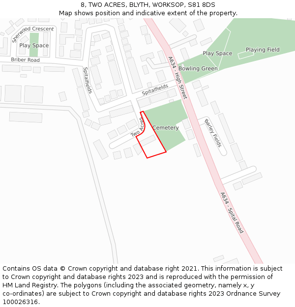 8, TWO ACRES, BLYTH, WORKSOP, S81 8DS: Location map and indicative extent of plot