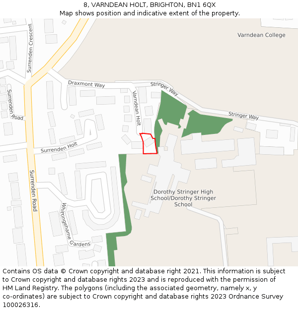 8, VARNDEAN HOLT, BRIGHTON, BN1 6QX: Location map and indicative extent of plot