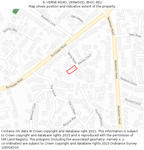 8, VERNE ROAD, VERWOOD, BH31 6EU: Location map and indicative extent of plot