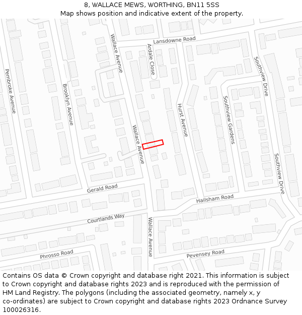 8, WALLACE MEWS, WORTHING, BN11 5SS: Location map and indicative extent of plot