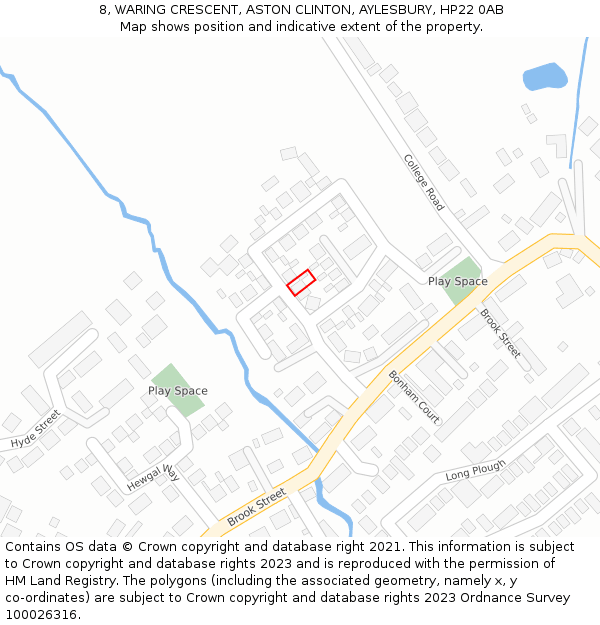 8, WARING CRESCENT, ASTON CLINTON, AYLESBURY, HP22 0AB: Location map and indicative extent of plot