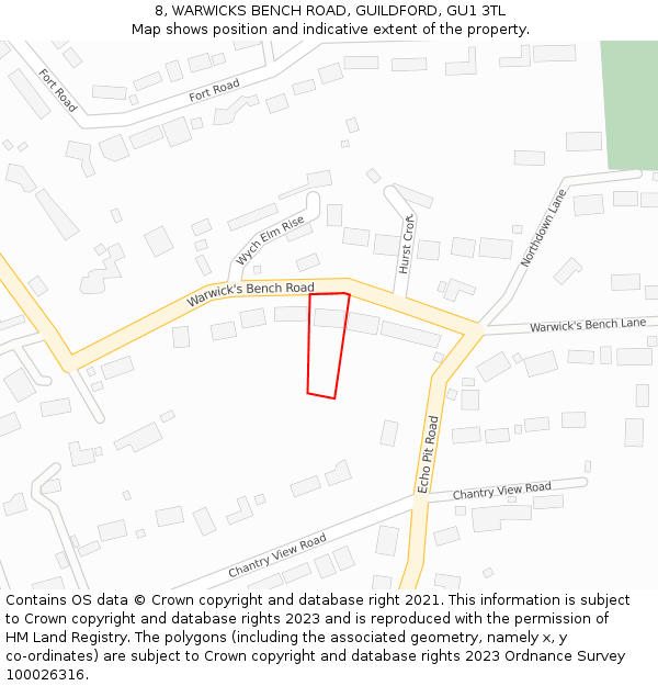 8, WARWICKS BENCH ROAD, GUILDFORD, GU1 3TL: Location map and indicative extent of plot