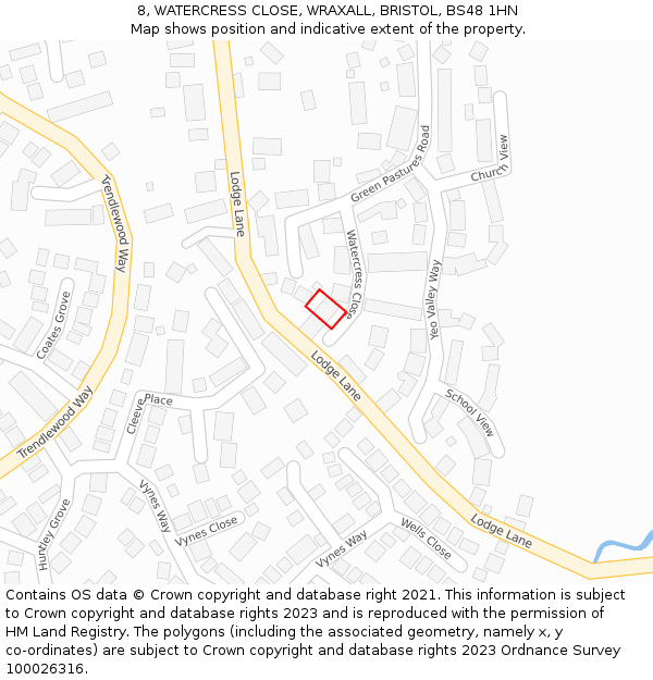 8, WATERCRESS CLOSE, WRAXALL, BRISTOL, BS48 1HN: Location map and indicative extent of plot