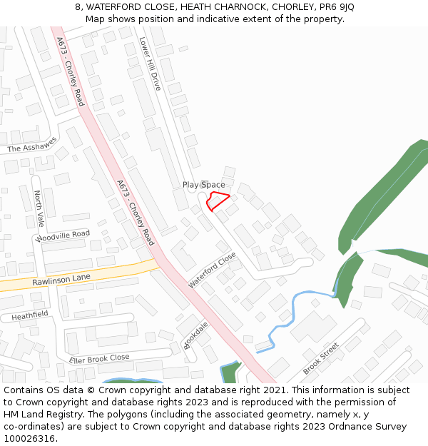 8, WATERFORD CLOSE, HEATH CHARNOCK, CHORLEY, PR6 9JQ: Location map and indicative extent of plot