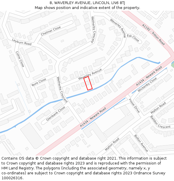 8, WAVERLEY AVENUE, LINCOLN, LN6 8TJ: Location map and indicative extent of plot