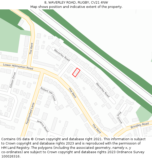 8, WAVERLEY ROAD, RUGBY, CV21 4NW: Location map and indicative extent of plot