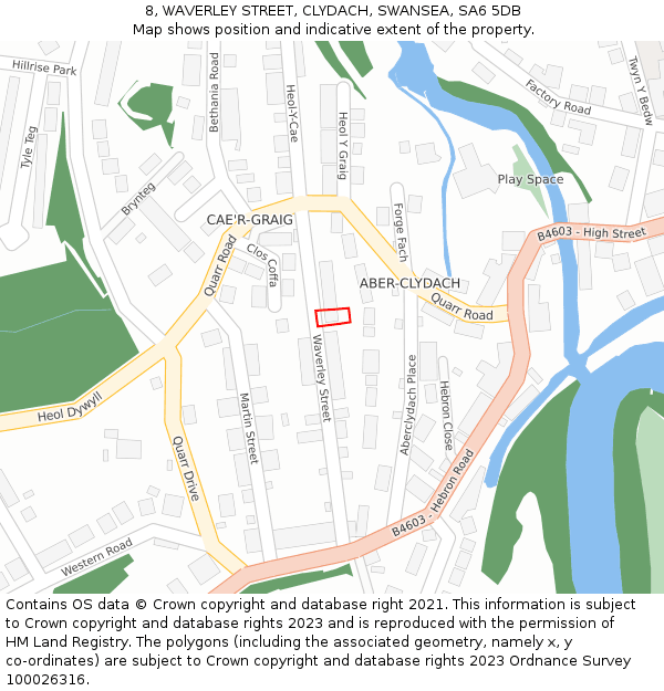 8, WAVERLEY STREET, CLYDACH, SWANSEA, SA6 5DB: Location map and indicative extent of plot