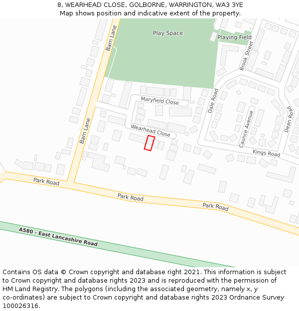 8, WEARHEAD CLOSE, GOLBORNE, WARRINGTON, WA3 3YE: Location map and indicative extent of plot