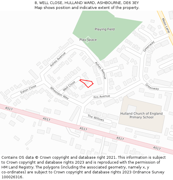 8, WELL CLOSE, HULLAND WARD, ASHBOURNE, DE6 3EY: Location map and indicative extent of plot