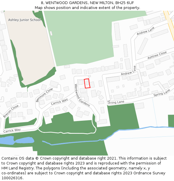 8, WENTWOOD GARDENS, NEW MILTON, BH25 6UF: Location map and indicative extent of plot