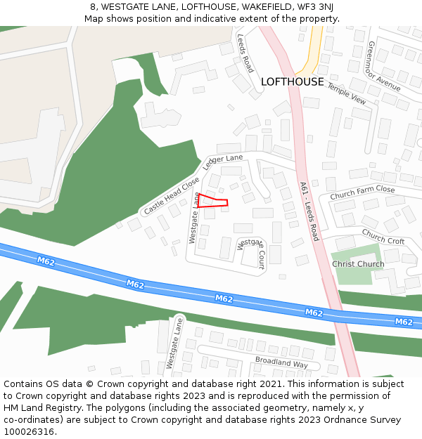 8, WESTGATE LANE, LOFTHOUSE, WAKEFIELD, WF3 3NJ: Location map and indicative extent of plot