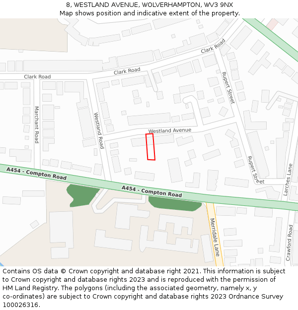 8, WESTLAND AVENUE, WOLVERHAMPTON, WV3 9NX: Location map and indicative extent of plot