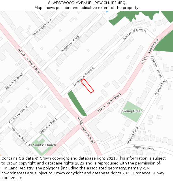 8, WESTWOOD AVENUE, IPSWICH, IP1 4EQ: Location map and indicative extent of plot