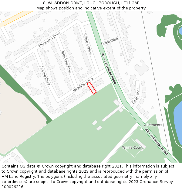 8, WHADDON DRIVE, LOUGHBOROUGH, LE11 2AP: Location map and indicative extent of plot