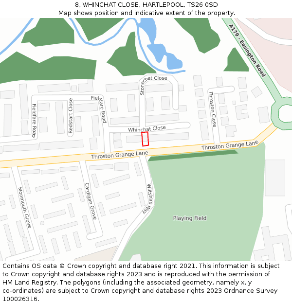 8, WHINCHAT CLOSE, HARTLEPOOL, TS26 0SD: Location map and indicative extent of plot