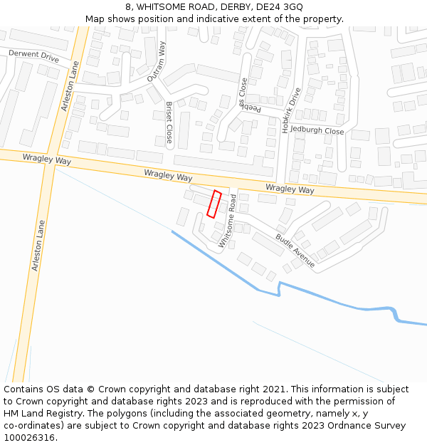 8, WHITSOME ROAD, DERBY, DE24 3GQ: Location map and indicative extent of plot