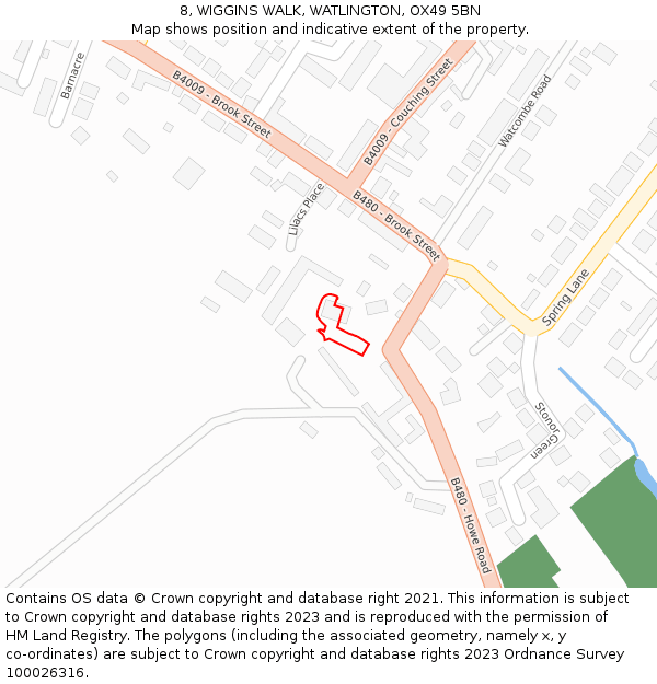 8, WIGGINS WALK, WATLINGTON, OX49 5BN: Location map and indicative extent of plot