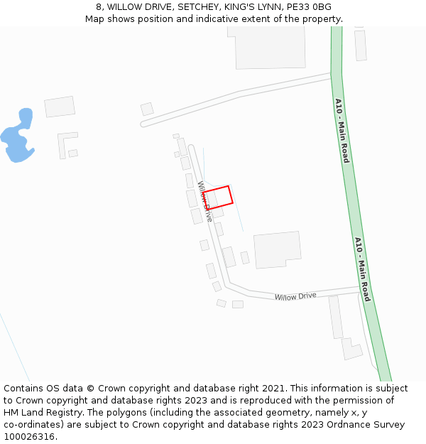 8, WILLOW DRIVE, SETCHEY, KING'S LYNN, PE33 0BG: Location map and indicative extent of plot