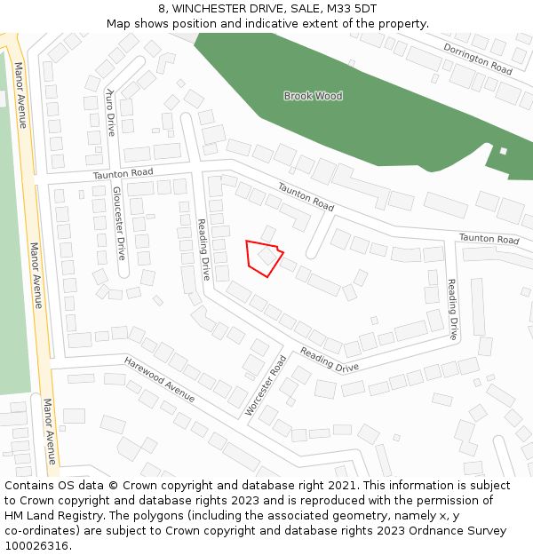 8, WINCHESTER DRIVE, SALE, M33 5DT: Location map and indicative extent of plot