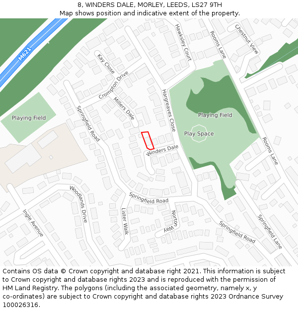 8, WINDERS DALE, MORLEY, LEEDS, LS27 9TH: Location map and indicative extent of plot