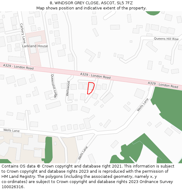 8, WINDSOR GREY CLOSE, ASCOT, SL5 7FZ: Location map and indicative extent of plot