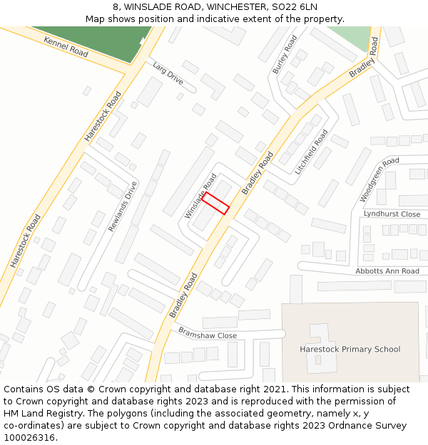 8, WINSLADE ROAD, WINCHESTER, SO22 6LN: Location map and indicative extent of plot