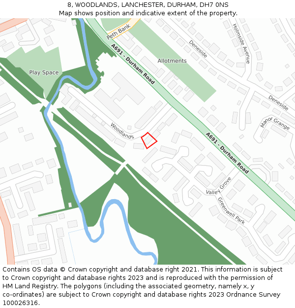 8, WOODLANDS, LANCHESTER, DURHAM, DH7 0NS: Location map and indicative extent of plot