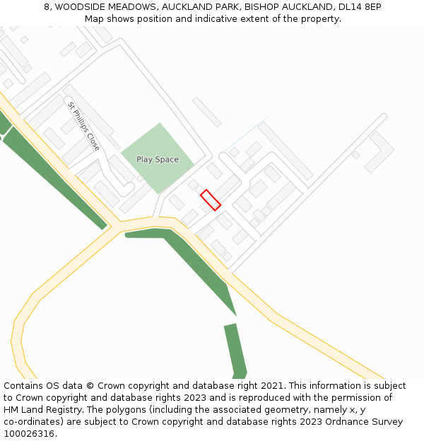 8, WOODSIDE MEADOWS, AUCKLAND PARK, BISHOP AUCKLAND, DL14 8EP: Location map and indicative extent of plot